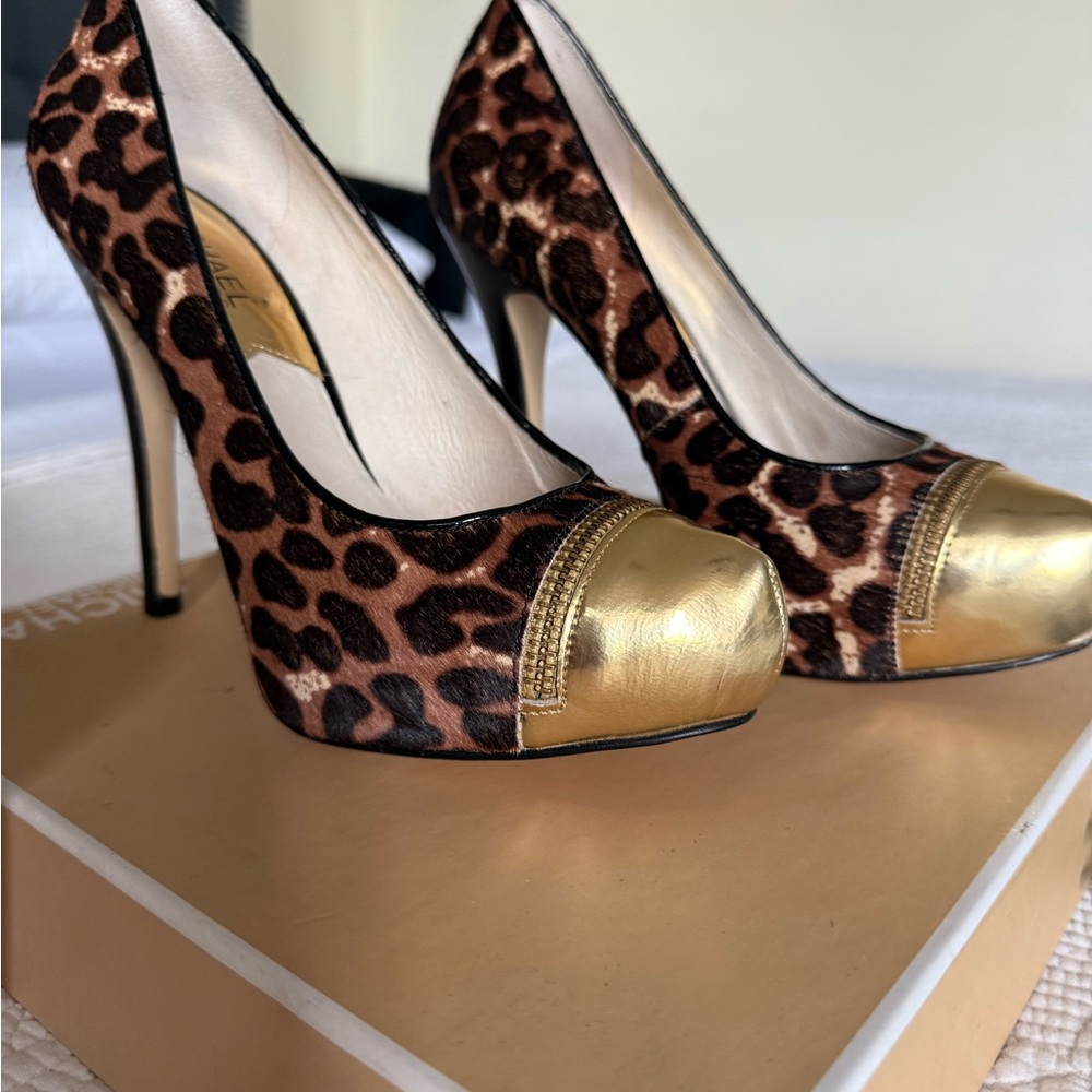 Michael Kors Leopard Print and Gold Women's Heels